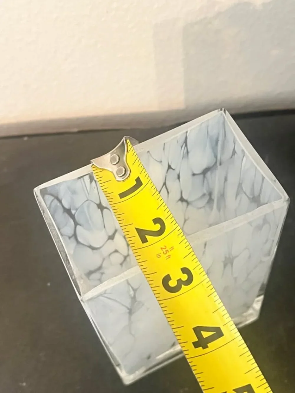 Rectangle Glass Vase with Blue and White Marbles Design